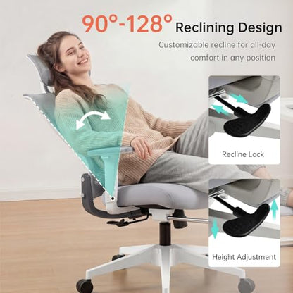Ergonomic Foldable Office Chair with Footrest and Lumbar Support, Grey - color: Grey