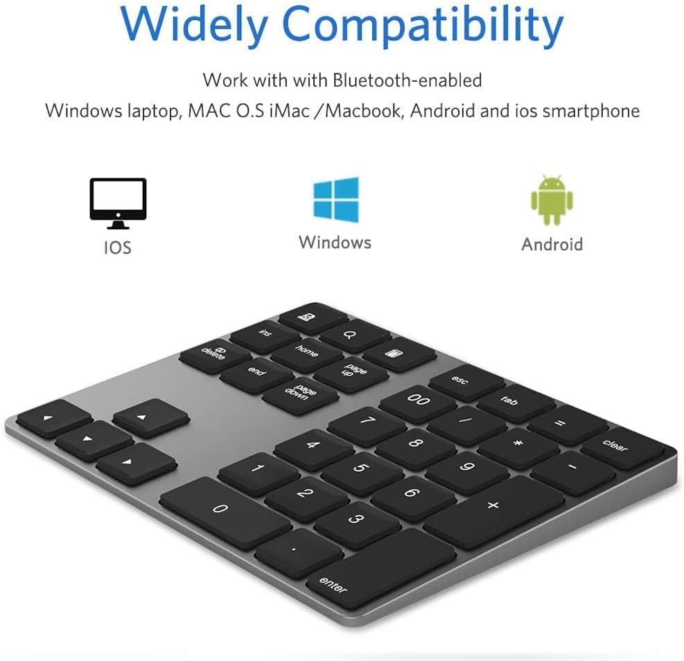 JOYEKY Wireless Number Pad Bluetooth Numeric Keypad for Laptop | Number Pad for Laptop,USB-C Rechargeable,34-Keys Bluetooth Numeric Keypad - size: L325