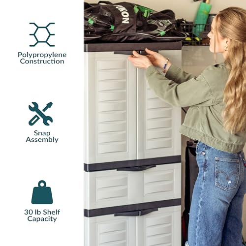 Sunnydaze 57" Garage Storage Cabinet with Doors & Shelves, Gray - color: Grey, style: With Drawer - 57" H