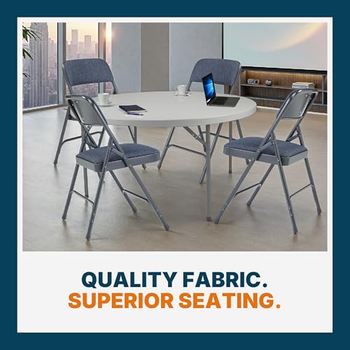 OEF Furnishings OEF2200 Series Heavy-Duty Premium Fabric Padded Upholstery Double-Hinged Folding Chairs (4-Pack, Midnight Blue) - color: Blue/Blue