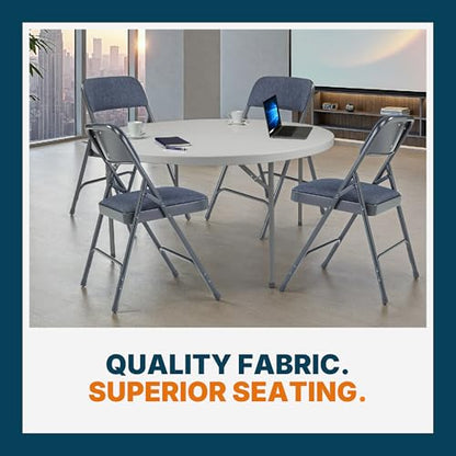 OEF Furnishings OEF2200 Series Heavy-Duty Premium Fabric Padded Upholstery Double-Hinged Folding Chairs (4-Pack, Midnight Blue) - color: Blue/Blue