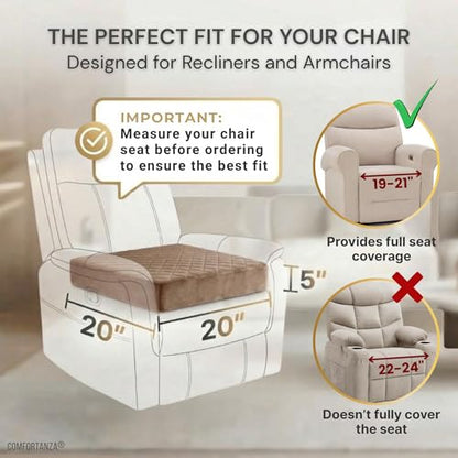 Large Soft 20x20x5 Polyurethane Foam Recliner Chair Seat Cushion for Long Sitting - Washable Velvety Cover with Waterproof Layer, Non-Slip Base - Tailbone Pain & Pressure Relief - Brown - color: Brown, size: 20x20x5"