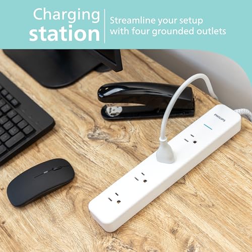 Philips 4-Outlet Surge Protector Power Strip, 4 Ft Braided Extension Cord - style: 4 Outlet