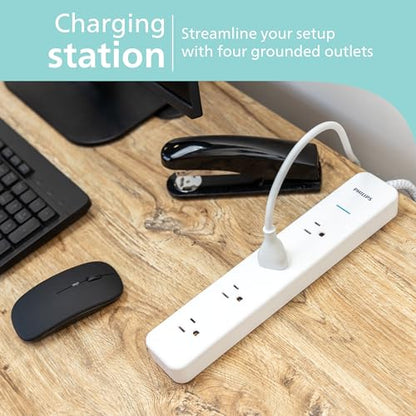 Philips 4-Outlet Surge Protector Power Strip, 4 Ft Braided Extension Cord - style: 4 Outlet