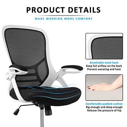 HYLONE Drafting Chair, Tall Office Chair Mesh Standing Desk Stool with Adjustable Foot Ring, Flip-Up Arms, White & Black - color: White