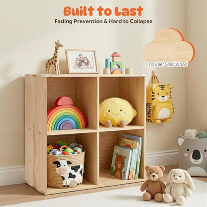 4 Cube Storage Organizer - Solid Wood Bookshelf - Cube Shelf - Vertical or Horizontal Bookcase - Open Book Shelf - Easy Assembly for Bedroom, Living Room, Office - size: 4-Cube