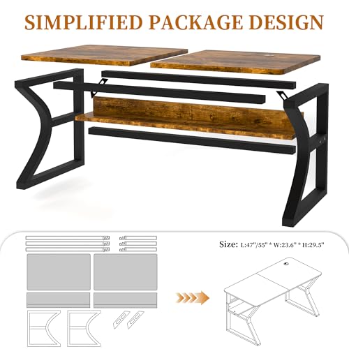 Oraspala﻿ Computer Desk 47 Inch Large Comouter Desk Home Office Desks with Storage Shelf Working Desk with Stable C-Shaped Legs Spacious Desktop for Home Office Gaming & Study (Brown, 47inch)