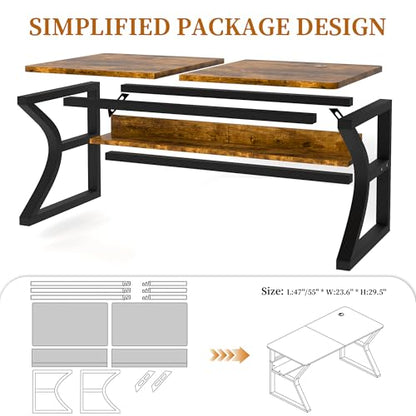 Oraspala﻿ Computer Desk 47 Inch Large Comouter Desk Home Office Desks with Storage Shelf Working Desk with Stable C-Shaped Legs Spacious Desktop for Home Office Gaming & Study (Brown, 47inch)