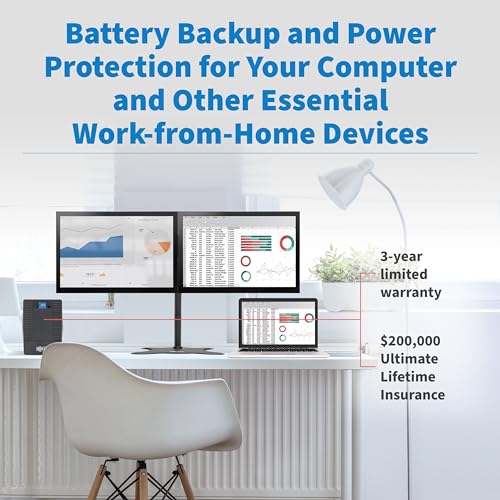 Eaton Tripp Lite OMNIVS1500LCD 1500VA UPS 900W 8 Outlets 5ft Extension Cord | Battery Backup Surge Protector, 5ft Extension Cord, 3-Year Manufacturer's Warranty & $200,000 Insurance - size: 1500VA, style: Pure Sine Wave
