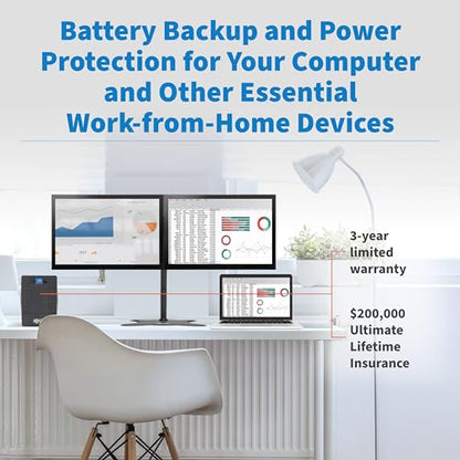 Eaton Tripp Lite OMNIVS1500LCD 1500VA UPS 900W 8 Outlets 5ft Extension Cord | Battery Backup Surge Protector, 5ft Extension Cord, 3-Year Manufacturer's Warranty & $200,000 Insurance - size: 1500VA, style: Pure Sine Wave