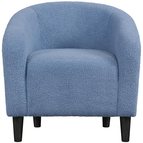 Topeakmart 25.5in Wide Small Sherpa Barrel Accent Chair for Bedroom, Blue | Upholstered Furry Armchair, Compact Cozy Barrel Chairs with a Curved Silhouette for Small Spaces, Living Room Bedroom Corner - color: Blue, style: Set of 1