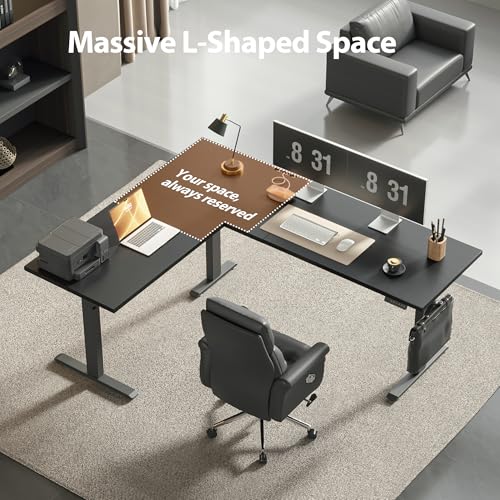Agilestic 73 x 61 Inch L Shaped Electric Standing Desk, Black - color: Black, size: 73x61 Inch
