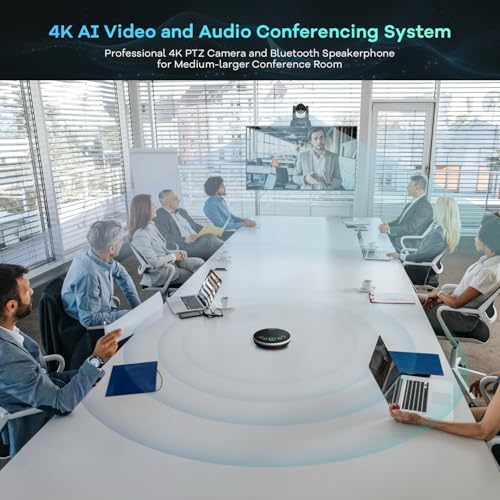 TONGVEO 4K AI Auto Tracking PTZ Conference Camera System with Bluetooth Speakerphone & Microphone, 20X Optical Zoom, USB3.0 HDMI LAN PoE Power Camera for Church Worship, Meetings, Streaming - color: Onyx