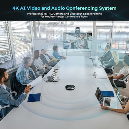 TONGVEO 4K AI Auto Tracking PTZ Conference Camera System with Bluetooth Speakerphone & Microphone, 20X Optical Zoom, USB3.0 HDMI LAN PoE Power Camera for Church Worship, Meetings, Streaming - color: Onyx