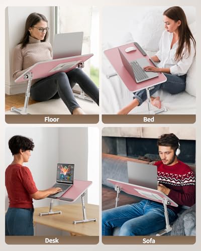 Laptop Desk for Bed with Cooling Fan, Height & Angle Laptop Stand - color: Pink