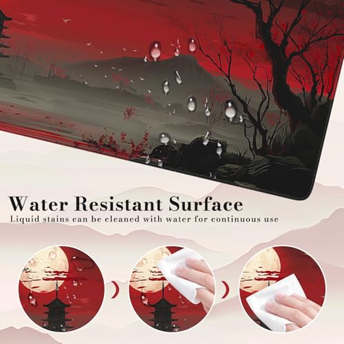 iCasso Desk Protector Mat, Large Japanese Mouse Pad, Full Moon | Stable Rubber Base Mousepad with Stitched Edges, Keyboard Mouse Mat Desk Pad for Work, Office, Home, Game - color: Full Moon