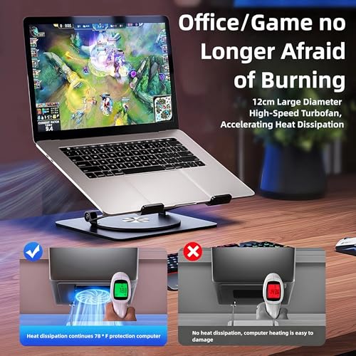 Adjustable Laptop Stand with Cooling Fan & 360 Rotating Base - size: Extra Large