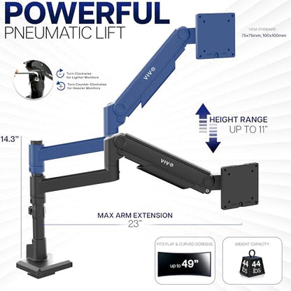 VIVO Aluminum Ultrawide Monitor Tension Stand with Extension Pole for up to 49 inch Screens, Holds 44 lbs, Premium Desk Mount Designed for Samsung Odyssey G9 and More, Black, STAND-POLE1V