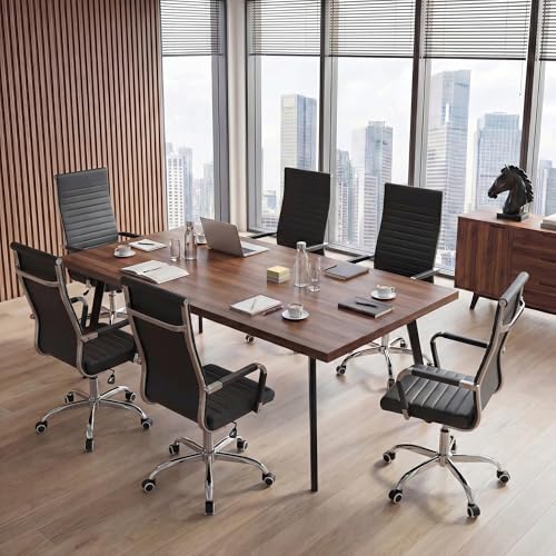 Furmax Ribbed Office Chair High Back PU Leather Executive Conference Chair Adjustable Swivel Chair with Arms, Black - color: Black