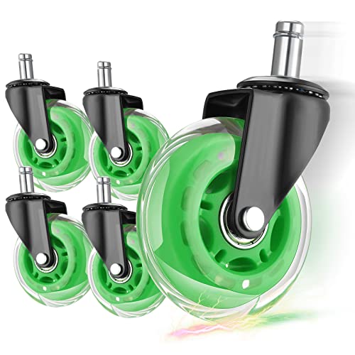 Hivexagon Office Chair Caster Wheels Replacement Set of 5, Heavy Duty Universal Quiet Rolling Casters 3 inch Fit Standard Office Chair for Hardwood Floors, Tiles and Carpet (Green) - style: U-HG629C
