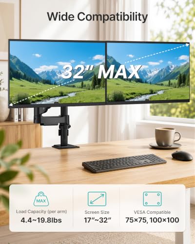 Dual Monitor Stand for 17-32 Inch Screens, Gas Spring Arms | Full Motion Mount with Cable Management, Support up to 19.8 lbs，Computer Monitor Arm with Clamp/Grommet Base - style: Dual Monitor Arm
