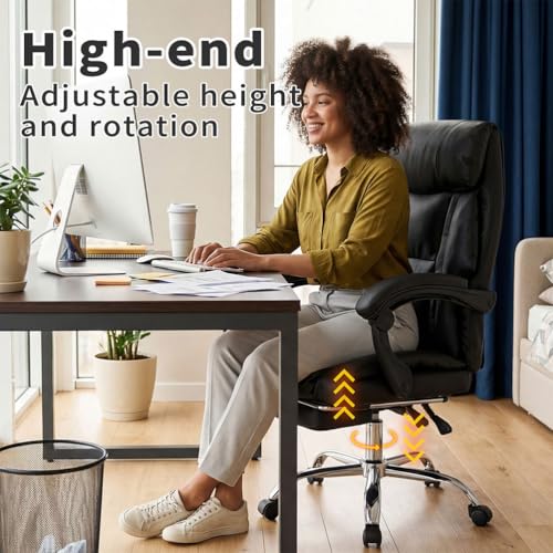 Executive Office Chair with Footrest, Ergonomic Reclining Desk Chair with Lumbar Support, High Back PU Leather Computer Chair with Adjustable Height, 135° Tilt Swivel Rolling Wheels for Home Office