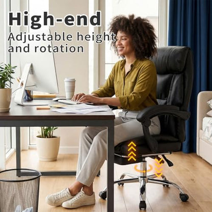 Executive Office Chair with Footrest, Ergonomic Reclining Desk Chair with Lumbar Support, High Back PU Leather Computer Chair with Adjustable Height, 135° Tilt Swivel Rolling Wheels for Home Office