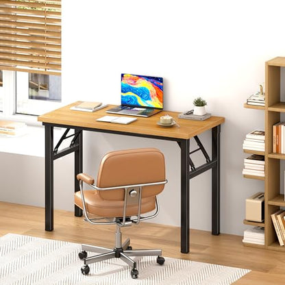 DlandHome 31.5 Inch Small Folding Computer Desk for Home Office, Teak Black - color: Teak + Black, size: 31.5 Inches
