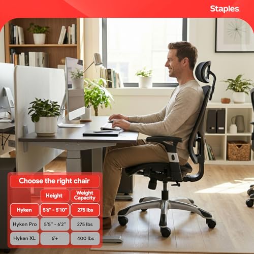 Staples Hyken Ergonomic Mesh Task Chair, Lumbar Support, Swivel, Black - color: Black