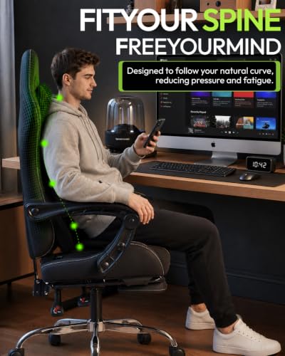 Dowinx Ergonomic Gaming Chair with Footrest & Massage Lumbar, 2D-Linkage Armrests for Computer Chair 330lbs with Headrest Pillow for Office, Home, Streaming and Long Gaming Sessions, Black - color: Black