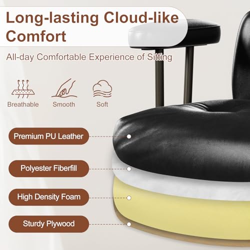 Mid-Century Modern Ergonomic Office Chair, High Back Headrest, Black | Faux Leather Executive Desk Chair, Walnut Bentwood & Adjustable Headrest, Swivel Computer Chair for Home Office, 300LBS Cap - color: Black, size: High Back Style