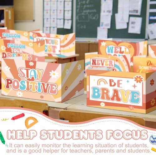 Honoson 24 Pcs Inspirational Privacy Folders for Students | Cardboard Desk Shields with Motivational Words, 6 Designs for Classroom Study, Tri-fold Exam Dividers, Bulk Test Boards - style: Groovy