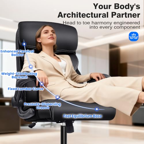 AreShark Office Chair - Executive High Back Breathable Comfy Desk Chair with Lumbar Support - Ergonomic Leather Rolling Swivel Computer Chair with Rock Function for Working Studying Gaming Relaxing - color: Black