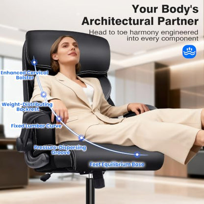 AreShark Office Chair - Executive High Back Breathable Comfy Desk Chair with Lumbar Support - Ergonomic Leather Rolling Swivel Computer Chair with Rock Function for Working Studying Gaming Relaxing - color: Black