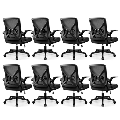 FelixKing Office Chair - Ergonomic Desk Chair Breathable Mesh Task with Wheels and Lumbar Support Home Desk Office Chairs with Flip up Armrest Rolling Swivel for Home Computer Black Pack of 8 - color: Black, size: 8 PACK