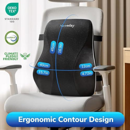 Niceeday Lumbar Support Pillow for Office Chair Car Back Support Pillow, Memory Foam Gaming Chair Desk Chair Back Cushion for Lower Back Pain Relief, Ergonomic Back Rest,Office Home Essentials - size: Full Back 3D-16'*18'*5'