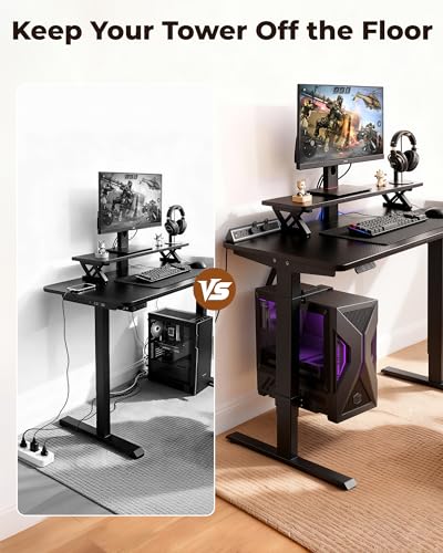 TOPSKY Dual Motor Electric Standing Desk Frame, Height Adjustable Sit Stand Base for Home Office, Fits Table Tops up to 70.8 x 31.5 Inch, 225 lb Capacity (Black, with CPU Stand) | • Dual motors support 225 lbs quietly •Height 27.6"-47.3", width 43"-59" •