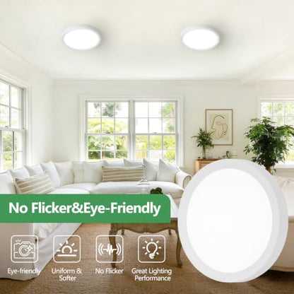 7Inch 4PK White LED Flush Mount Ceiling Light, 12W, 1080LM, 5CCT Selectable | 2700K/3000K/4000K/5000K/6000K CCT, White Close to Ceiling Round Flat Panel Light, Super Slim LED Ceiling Light for Bedroom - color: White, size: 7"-4PK