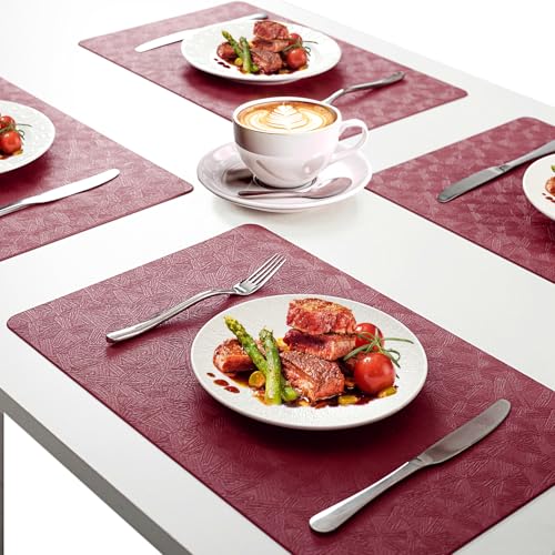 Red Plastic Vinyl Placemats Set of 12, Waterproof Heat Resistant Table Mats,Faux Leather Wipeable Washable Easy Clean Non-Slip Place Mats for Indoor Outdoor(12,Red) - color: Red