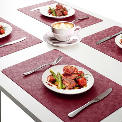 Red Plastic Vinyl Placemats Set of 12, Waterproof Heat Resistant Table Mats,Faux Leather Wipeable Washable Easy Clean Non-Slip Place Mats for Indoor Outdoor(12,Red) - color: Red