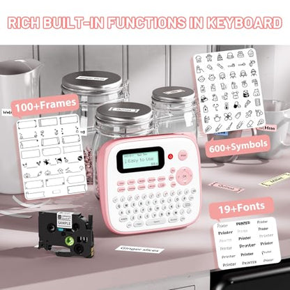 D210S Pink Label Maker Machine with-Tape, Portable Kids Label Maker - color: Pink