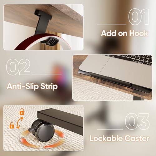 Monomi 25“ Mobile Folding Desk,Pneumatic Sit-Stand Table,No Assembly,Brown - color: Brown