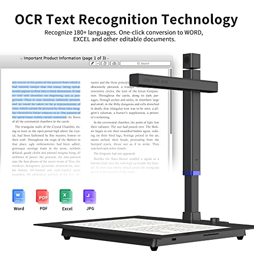 CZUR Shine Surface Pro 16MP Book & Document Scanner | 16MP Document Camera + 2MP Webcam, A3 Scanner for Computer/Laptop, 180+ Languages OCR, Fast Scan 1s/Page, for Windows&Mac