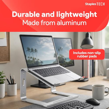 Staples TECH Adjustable Aluminum Laptop Stand, 11-17 In, Silver - style: Silver