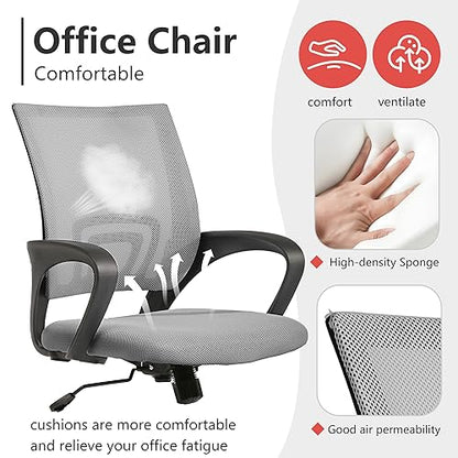 PayLessHere Office Computer Chair Ergonomic Cheap Desk Chair Adjustable Comfortable Mid Back Task Rolling Swivel with Lumbar Support for Home Office, Grey - color: Grey, style: pack of 2