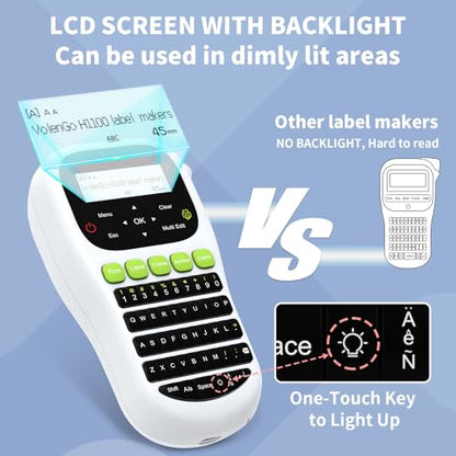 H1100 Label Maker, Labeler Machine with 4 Tapes 12mm Laminated | Backlit Handheld Labeling Maker, Portable Label Printer for Home, Waterproof Removable Freezer Food-Labels for Jar/Containers - color: White, style: Label maker with 4 Tapes