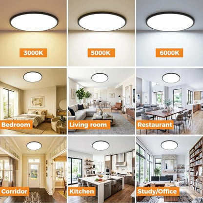 hepside 15.8INCH 2Pack Big Dimmable Flush Mount Ceiling Light Fixture Black, 3CCT 3000/4500/6000K Ceiling Lamp, 36W 4200LM Super Bright Low Profile Light for Bedroom, Kitchen, Bathroom, Hallway - color: Black, size: 15.8Inch-2pack