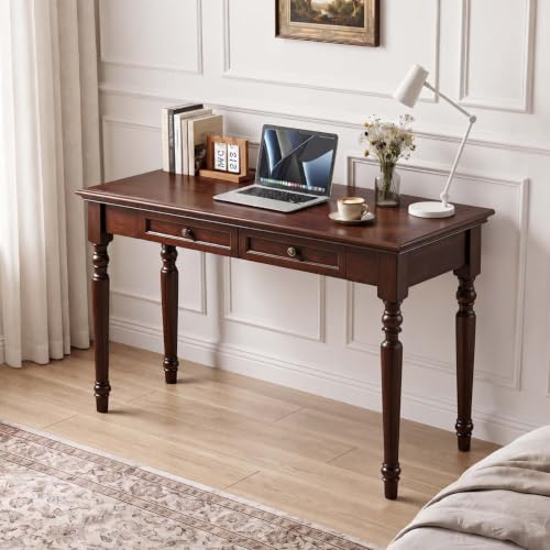 Walnut Writing Desks with Drawers, 47" French Country Style - color: Walnut, size: Standard-47 inches