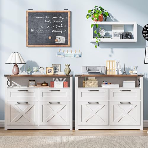 Halitaa Farmhouse Home Office File Cabinet with 4 Drawer, Unique White