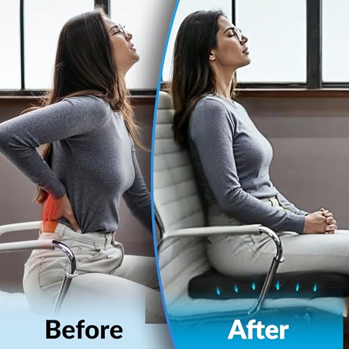 Premium Memory Foam Gel Seat Cushion for Tailbone, Coccyx, Back & Sciatica Pain Relief – Fits 17.5” x 14” Seats, Ergonomic Office & Desk Chair Cushions for Home, Car – Includes Bonus Extra Cover